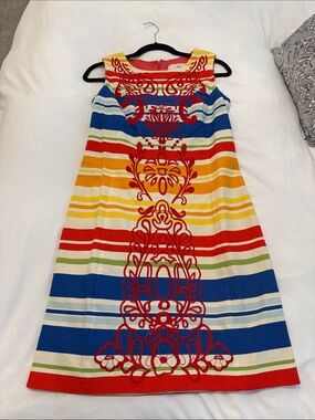 Tabitha Red, White and Black Striped Dress with Embroidered Detail Anthropologie